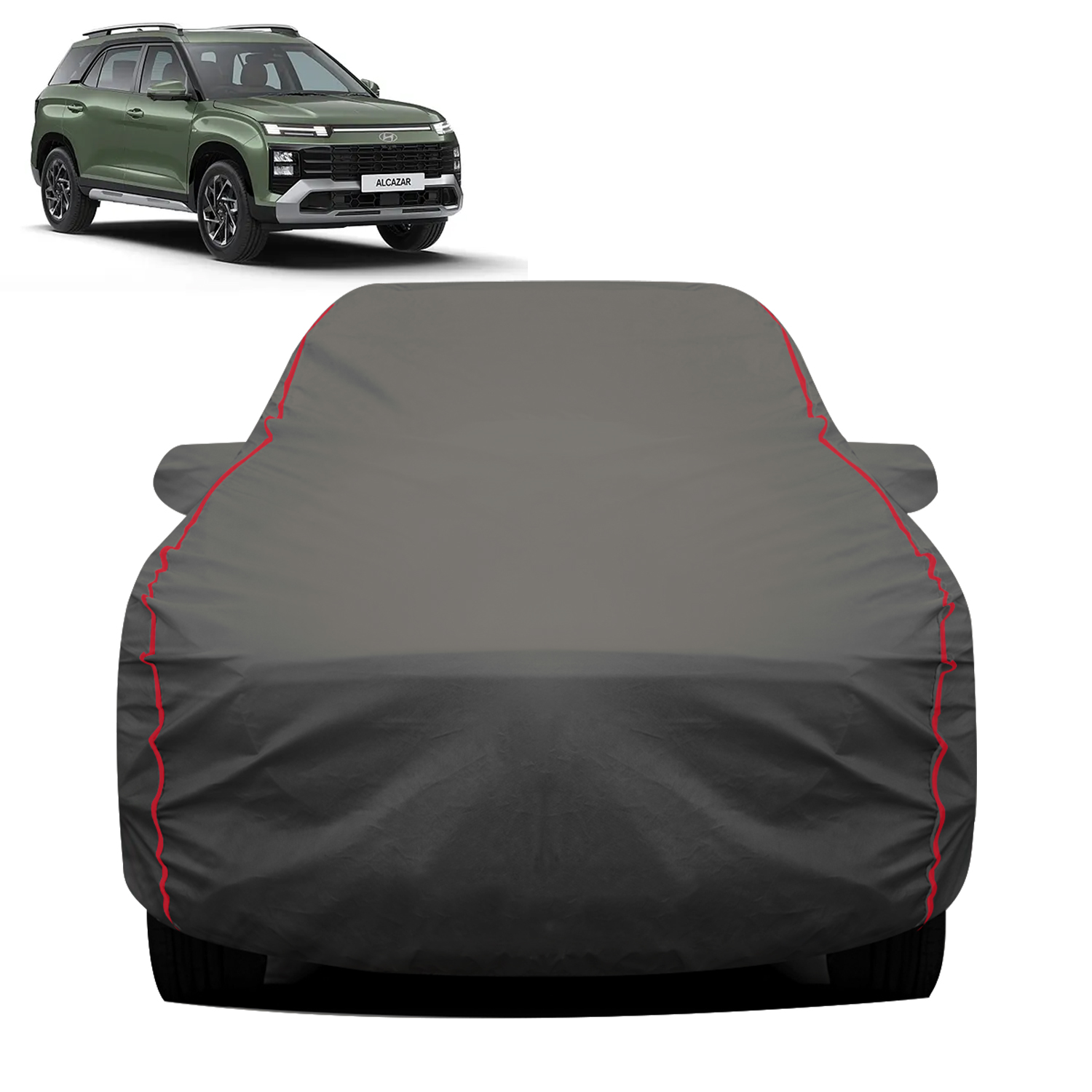 Carzex 2X2 Heavy Duty Red Border Car Body Cover for Hyundai Alcazar